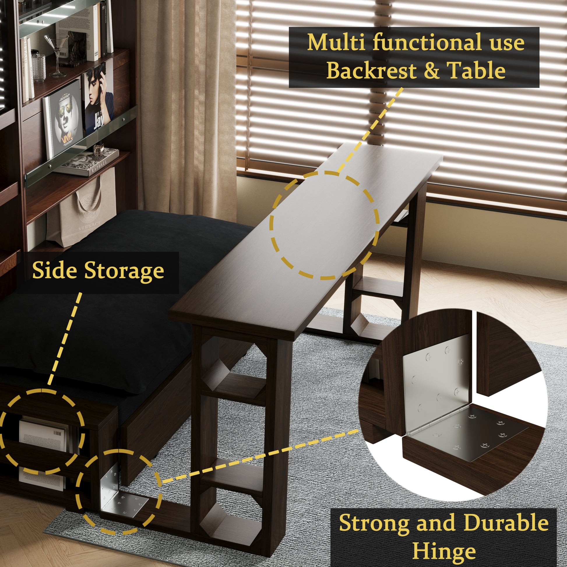 3 In 1 Convertible Sleeper Sofa Bed,Modern Velvet Loveseat Couch With Pull Out Bed,Small Beautiful Seat Futon Sofa Bed With Convertible Office Desk,Black Black Metal & Wood 2 Seat