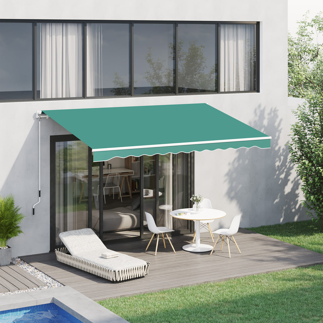 Outsunny 13' X 8' Retractable Awning, Patio Awnings, Sunshade Shelter W Manual Crank Handle, Uv & Water Resistant Fabric And Aluminum Frame For Deck, Balcony, Yard, Green Green Aluminum