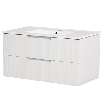 36 Inch Floating Bathroom Vanity With Ceramic Sink Setmodern Bath Storage Cabinet Vanity With Drawers Wall Mounted Combo For Bathroom, White White Mdf