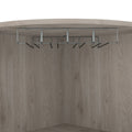 Syrah Corner Bar Cabinet, Eight Bottle Cubbies, Double Door, Two Open Shelves 1 2 Shelves Light Gray Gray Dining Room Open Storage Space Modern Particle Board