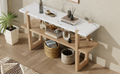 Retro Elegant Console Table With Marble Effect Top And Versatile Storage Solutions For Entryway And Living Room Natural Natural Solid Wood Mdf