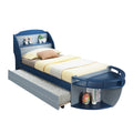 Grey And Navy Twin Bed With 2 Open Compartments Grey Blue Wood