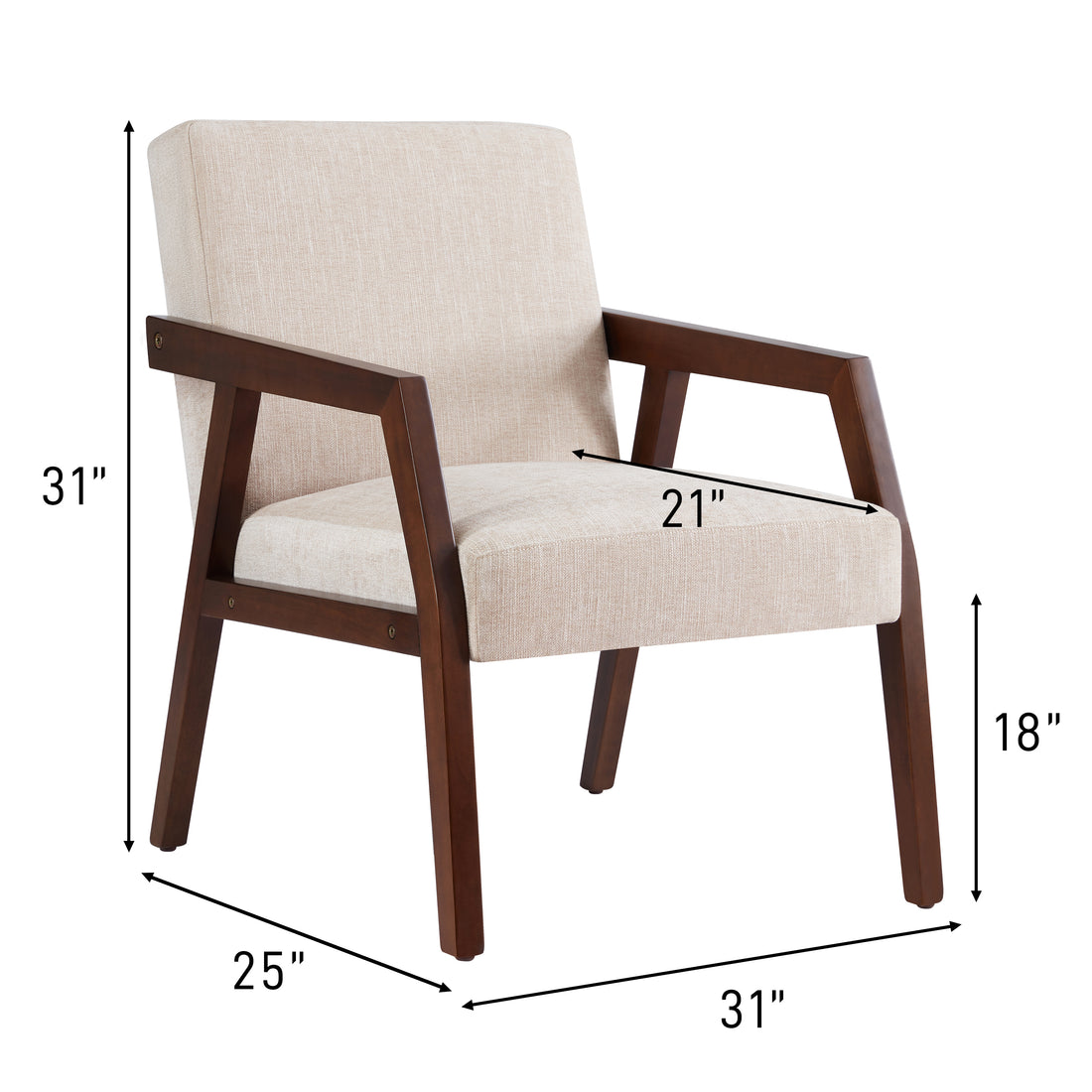 Solid Wooden Mid Century Modern Accent Chair, Upholstered Arm Chair For Living Room, Bedroom, Linen Fabric Reading Chair, Side Chair, Brown Brown Brown Study Mid Century Modern Birch Upholstered