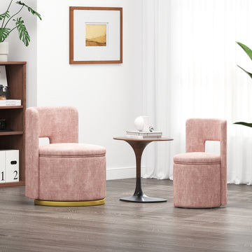 360 Round Swivel Chair With Storage Under Seat, Comfy Chair For Living Room Bedroom Reading Room Pink Pink Primary Living Space Modern Eucalyptus Foam Chenille