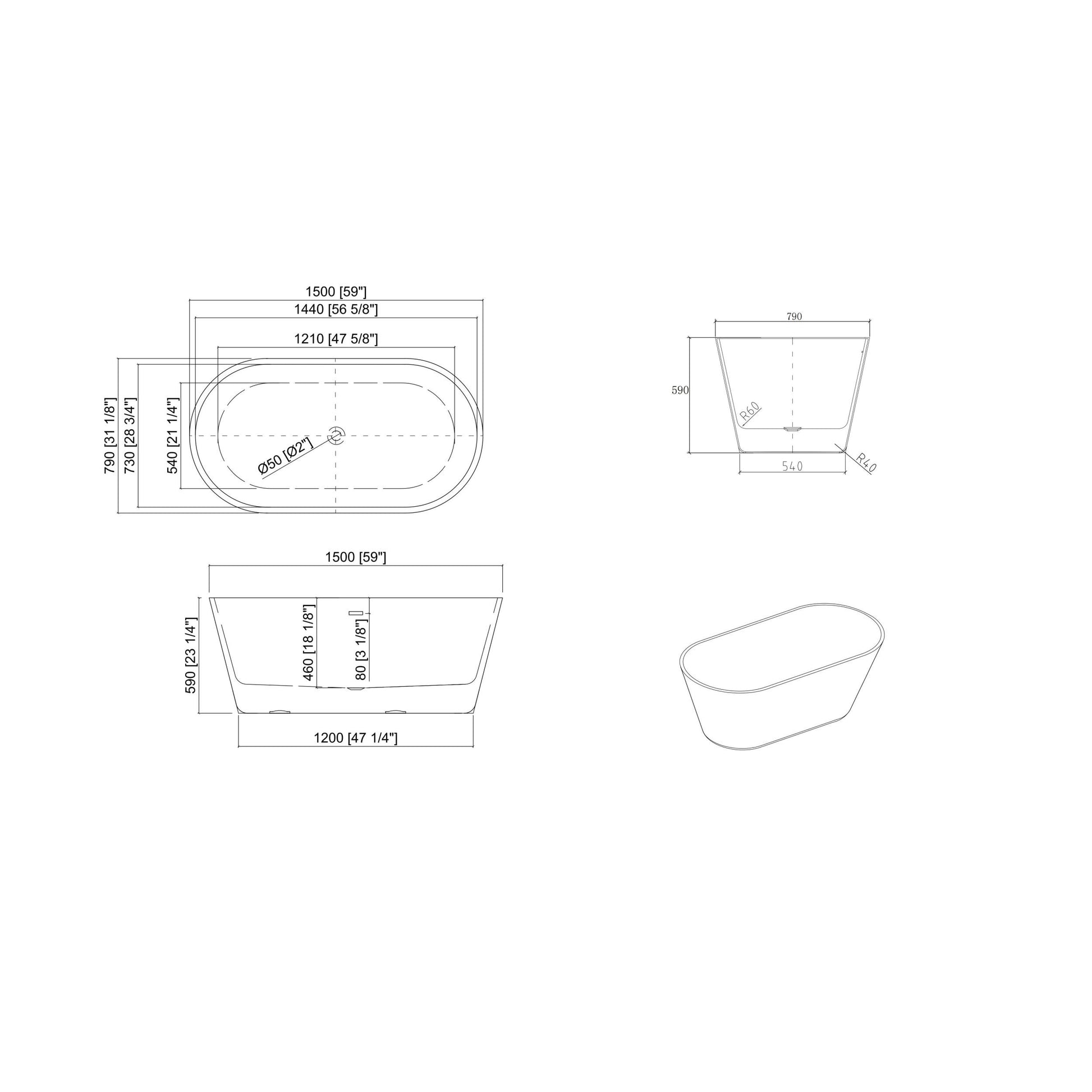 Glossy Acrylic Freestanding Soaking Bathtub With Chrome Overflow And Drain In White, Cupc Certified 59*31.1 22A02 60 White Fiberglass Acrylic