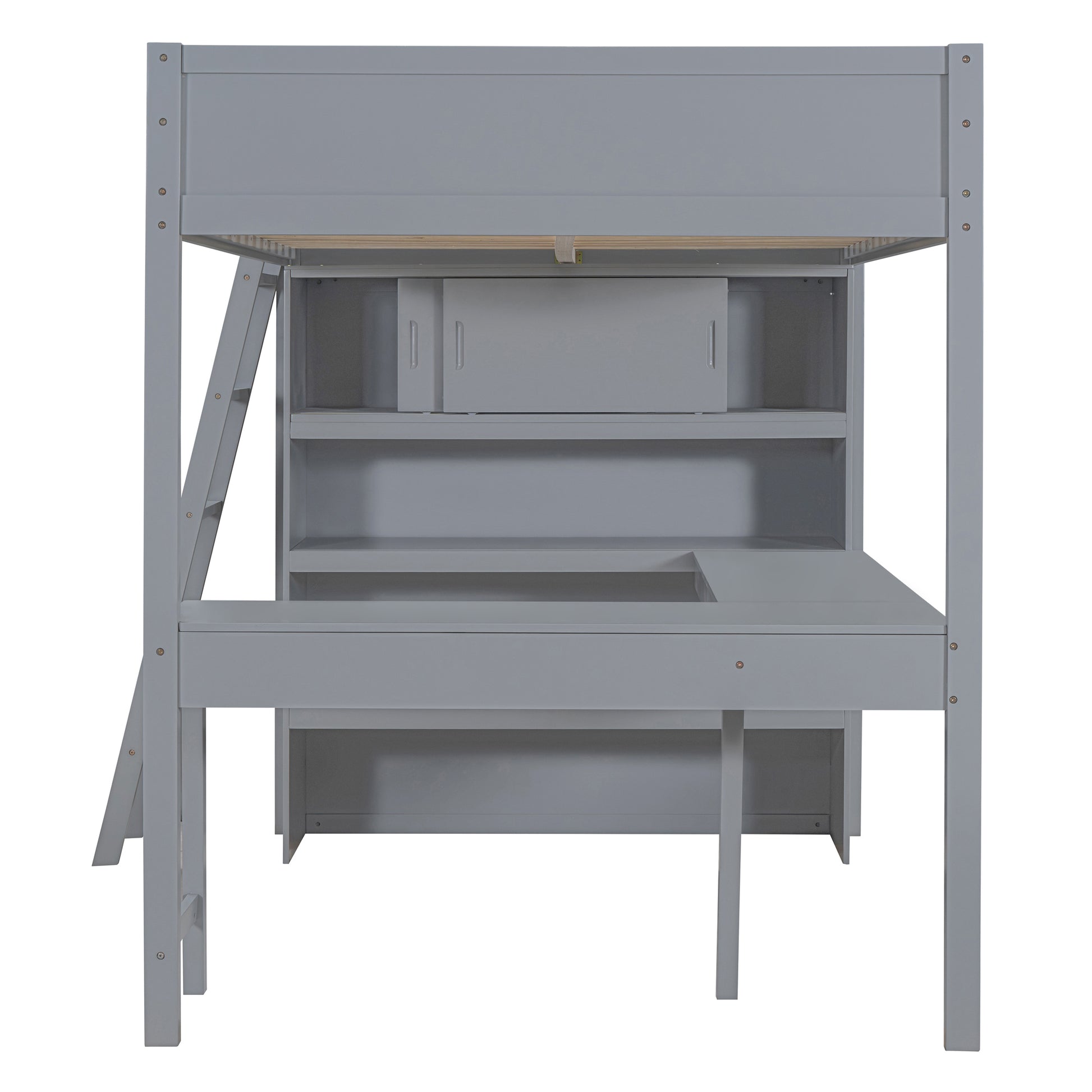 Full Size Loft Bed With Desk And Shelf Gray Full Gray Solid Wood