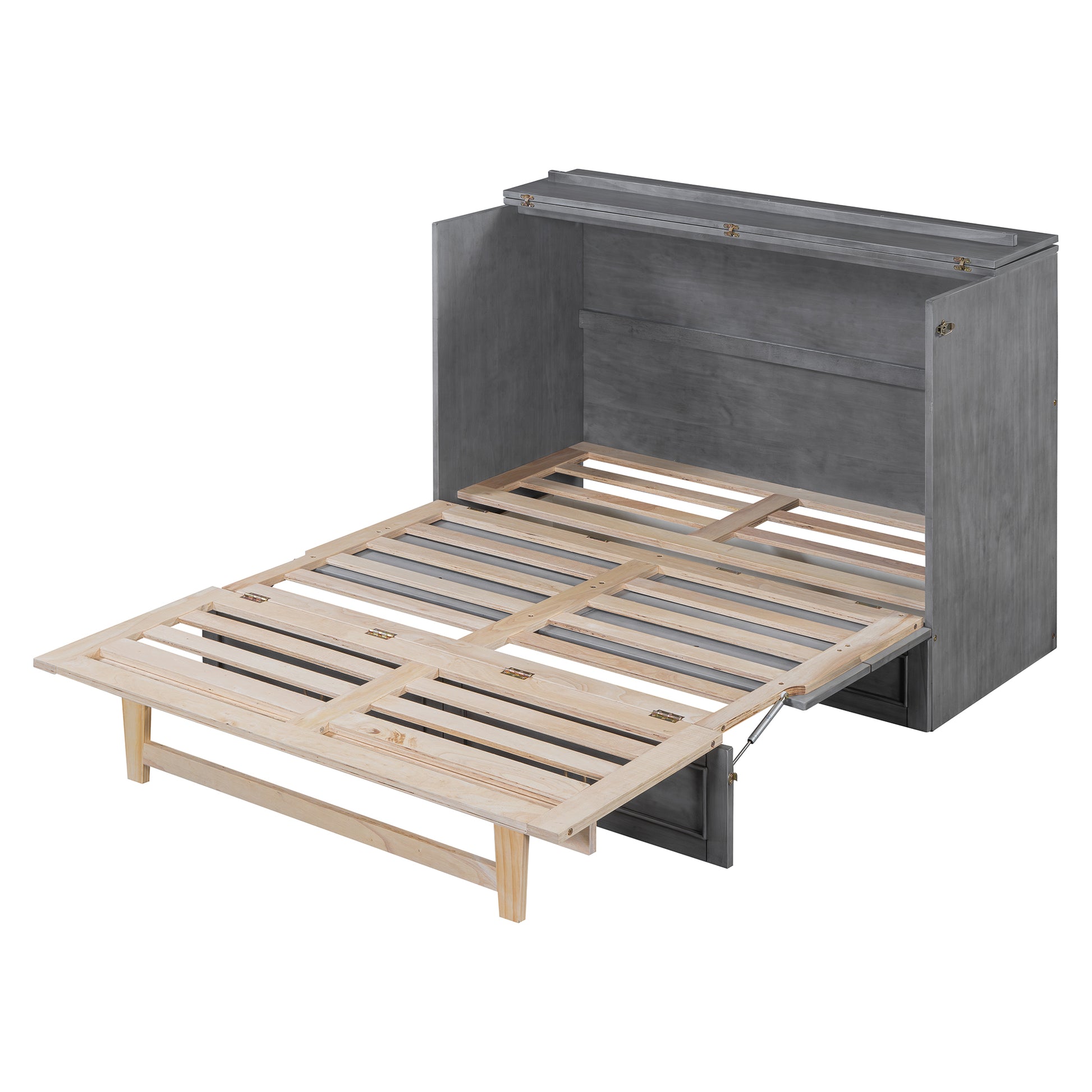 Full Size Murphy Bed With Large Drawers,Gray Full Gray Plywood