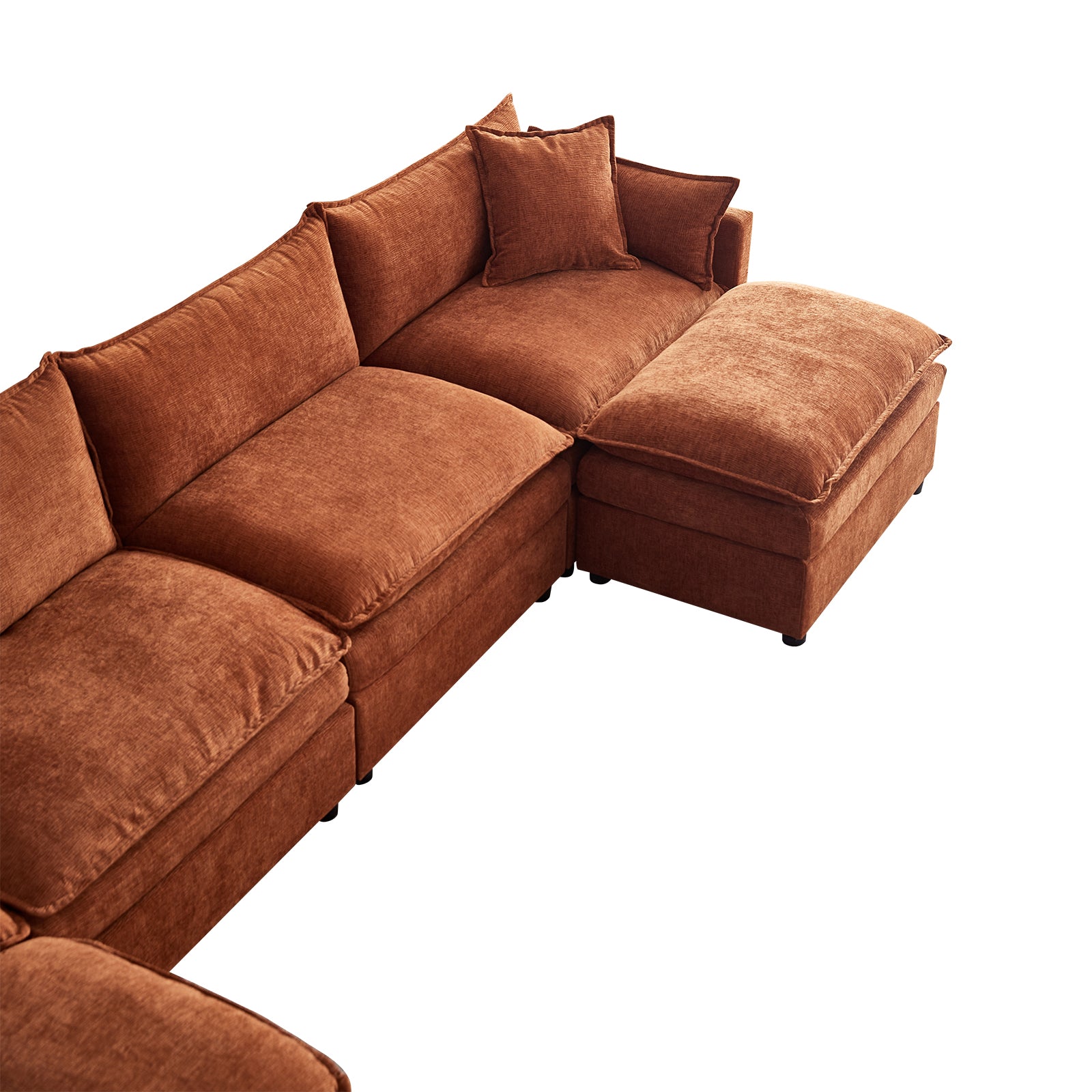 142.52"Modern Chenille U Shaped Sectional Sofa With Convertible Chaise, Comfy Cloud Couch Deep Sectional Sofa With Ottomans For Living Room Orange Wood Foam Chenille 4 Seat