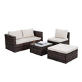 Patio Furniture, Outdoor Furniture, Seasonal Pe Wicker Furniture, 5 Set Wicker Furniture With Tempered Glass Coffee Table Brown Seats 4 Pe Rattan Iron Waterproof Fabric