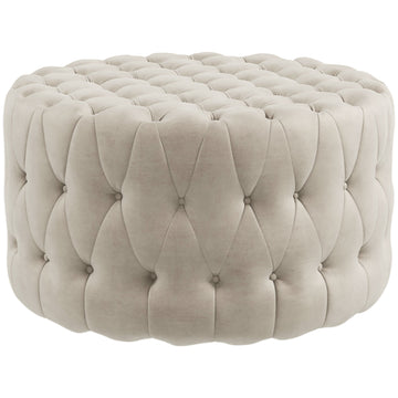 Homcom 31.5" Round Ottoman, Large Velvet Feel Upholstered Foot Stool With Button Tufted Design And Padded Seat For Living Room, Entryway, Beige Beige Polyester