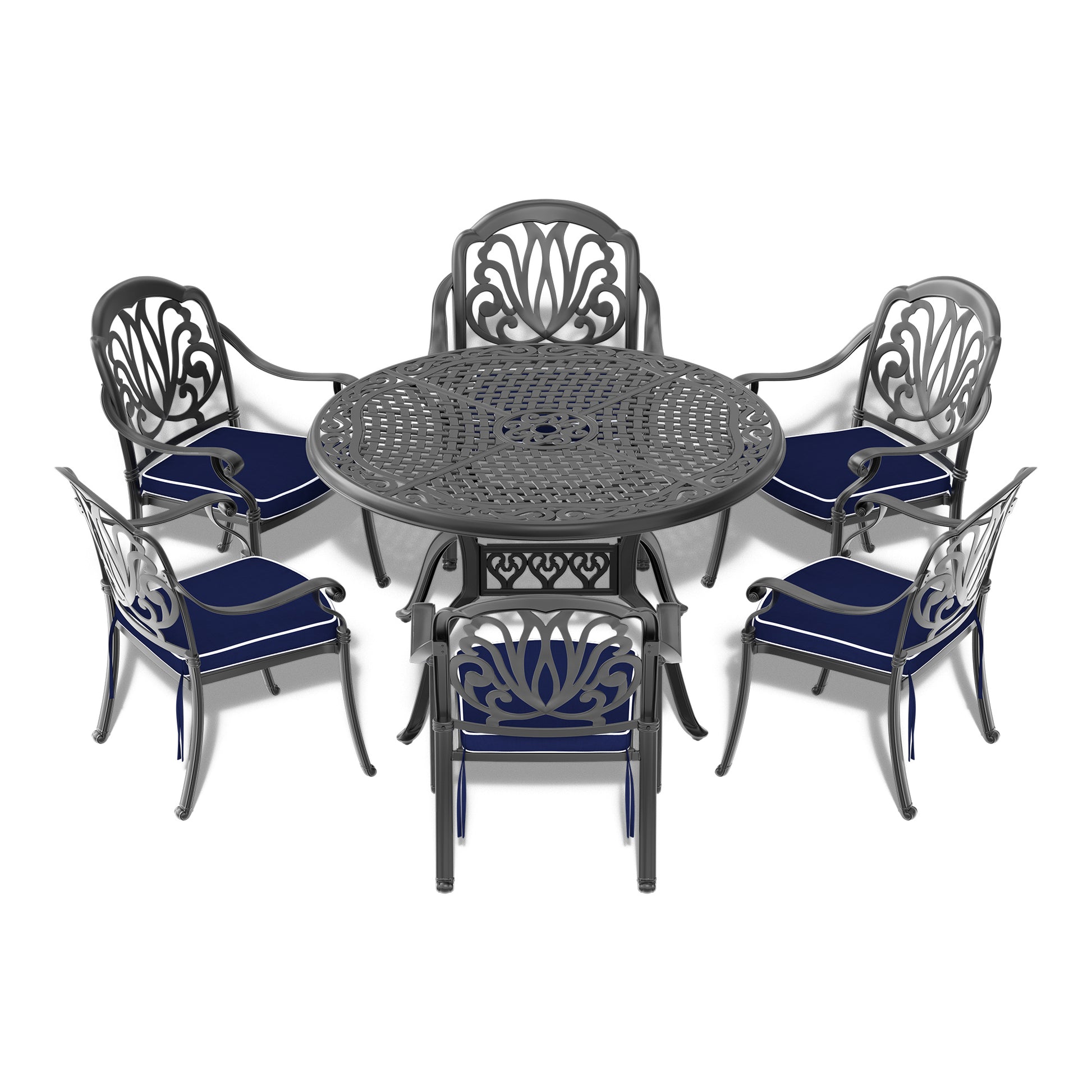 48 patio dining table with umbrella hole 48 Inch Cast Aluminum Patio Dining Table With Black Frame And Umbrella