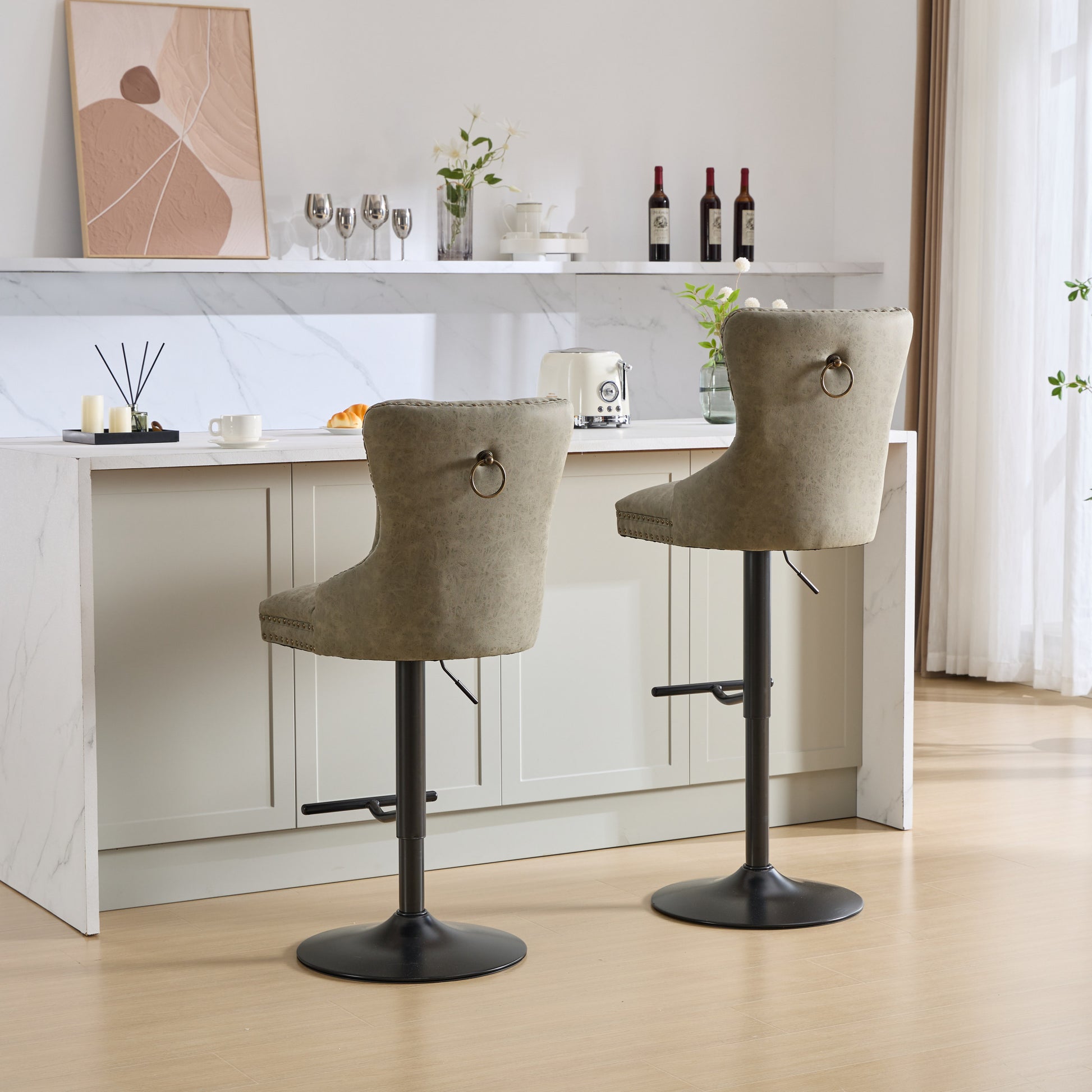 Aged And Retro Pu Swivel Barstools Adjusatble Seat Height From 25 33 Inch, Modern Bar Stools With Backs Comfortable Tufted For Home Pub And Kitchen Island Olive Green,Set Of 2 Olive Green American Design Bar Stools Set Of 2 Foam Pu Leather