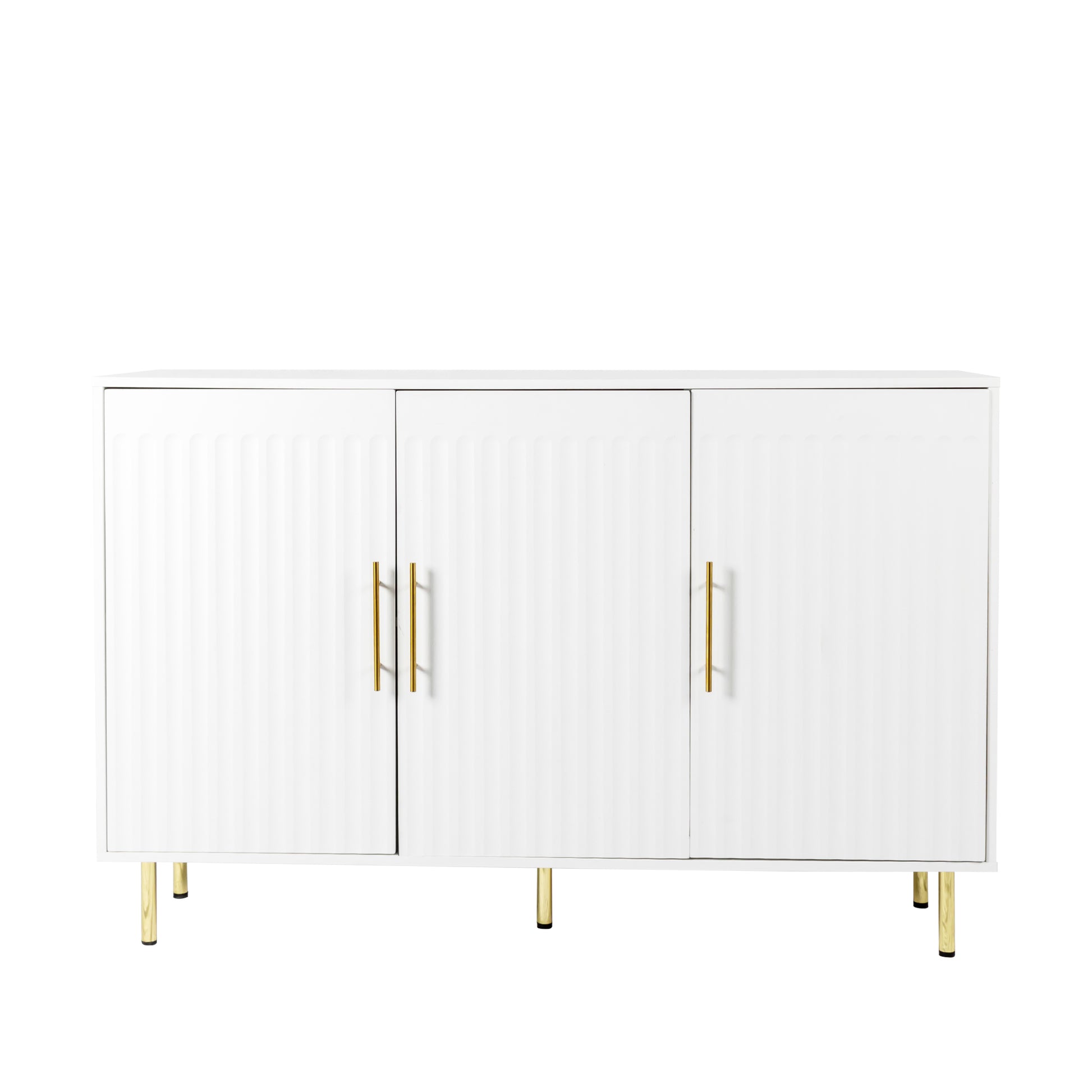 3 Door Large Storage Sideboard With Gold Handles For Kitchen, Dining Room And Living Room.55.12" W Accent White Buffet Cabinet, Coffee Bar Sideboard Cabinet With 3 Doors White White Particle Board