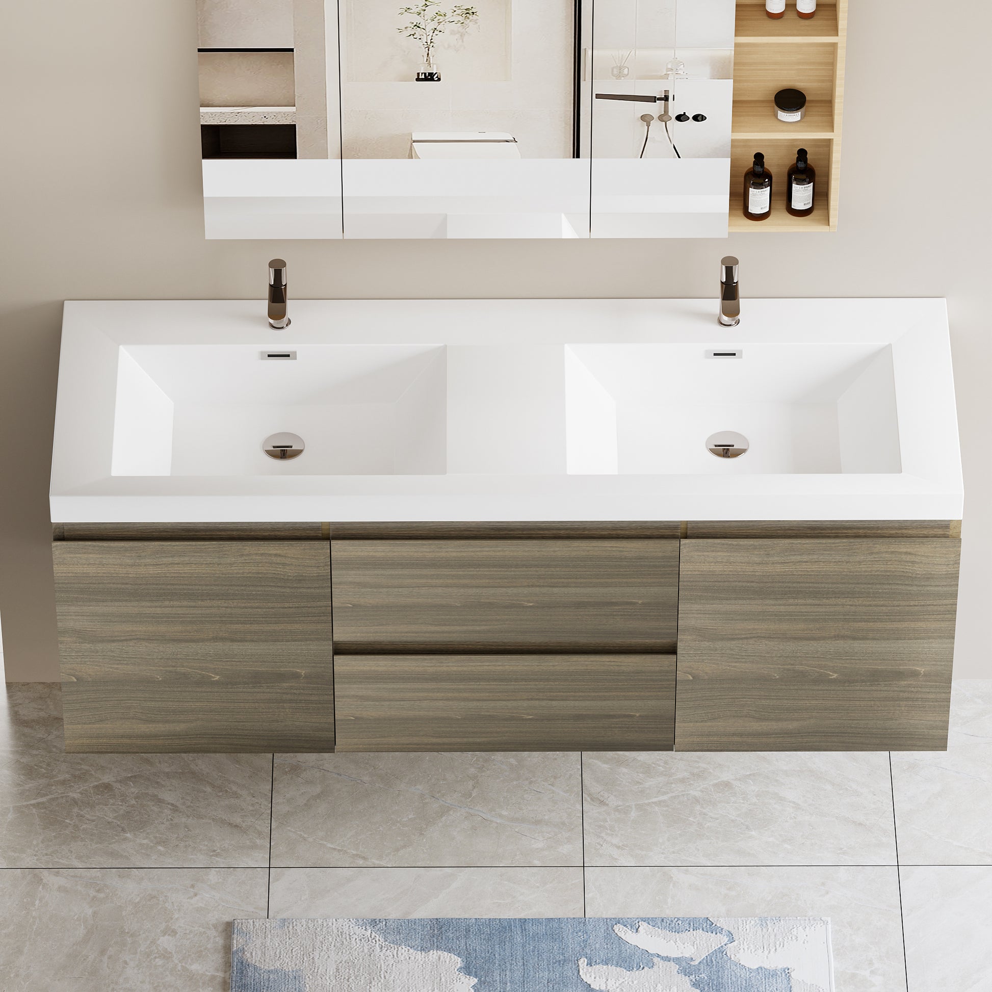 60" Floating Bathroom Vanity with Sink, Modern Wall 2-grey-2-bathroom-wall mounted-plywood