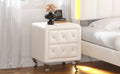 Elegant Pu Nightstand With 2 Drawers And Crystal Handle,Fully Assembled Except Legs&Handles,Storage Bedside Table With Metal Legs White White Pu