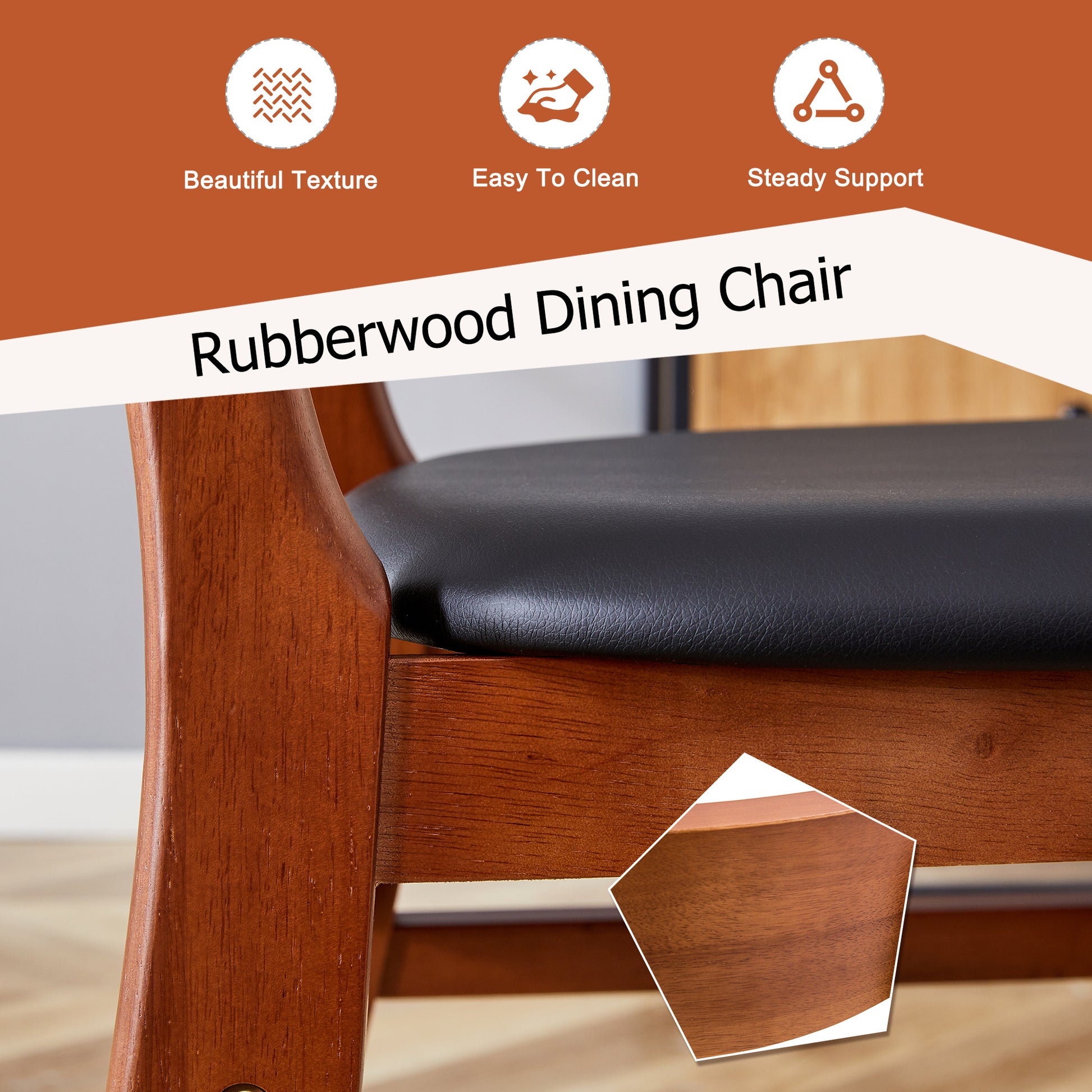Table And Chair Set, Ancient Style Solid Wood Dining Table, Imitation Rattan Table Legs, Beautiful Simple Solid Wood Dining Chair, Perfect For Dinner, Meetings, Home And Office Decoration Walnut Rubber Wood