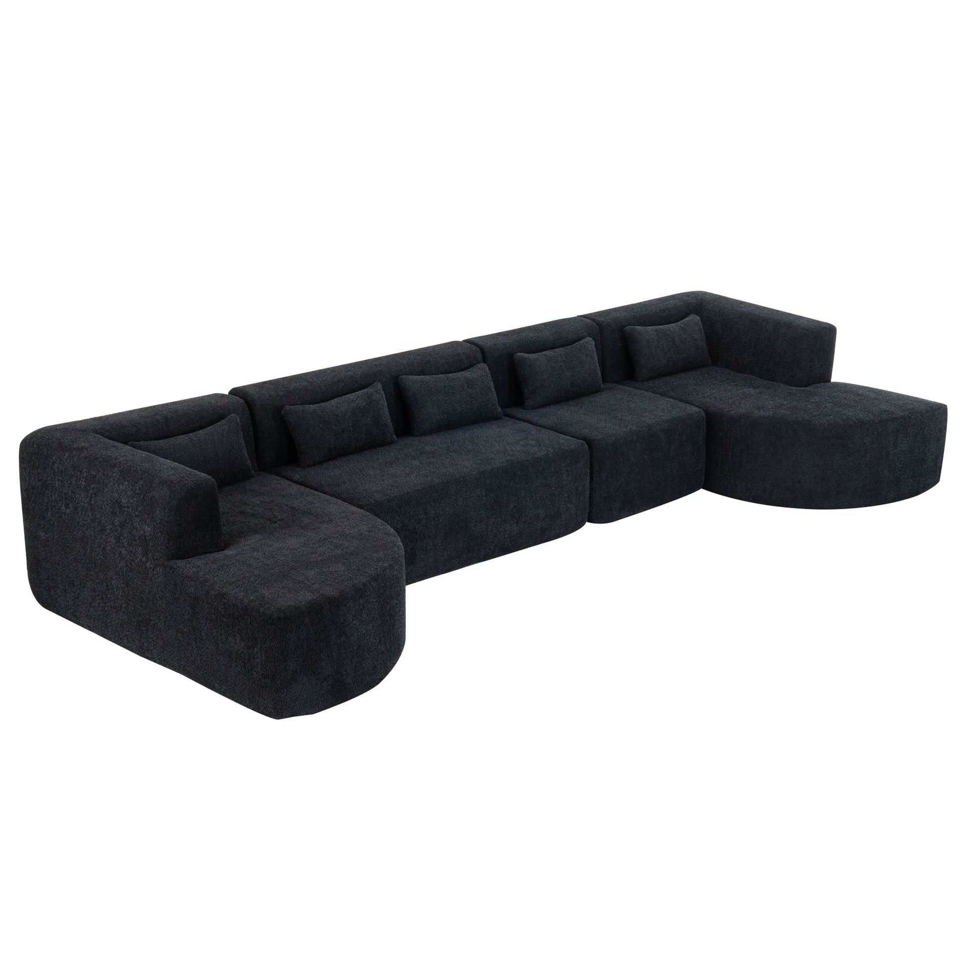 143.7" Upholstered Sofa Free Combined Sofa Couch With Two Chaise Lounge And Five Back Pillows For Living Room, Black Black Foam Polyester 5 Seat