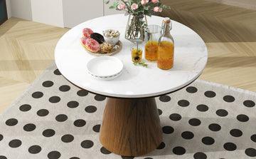 Retro Round Dining Table Minimalist Elegant Table For Living Room, Dining Room White Brown Brown White Rubber Wood