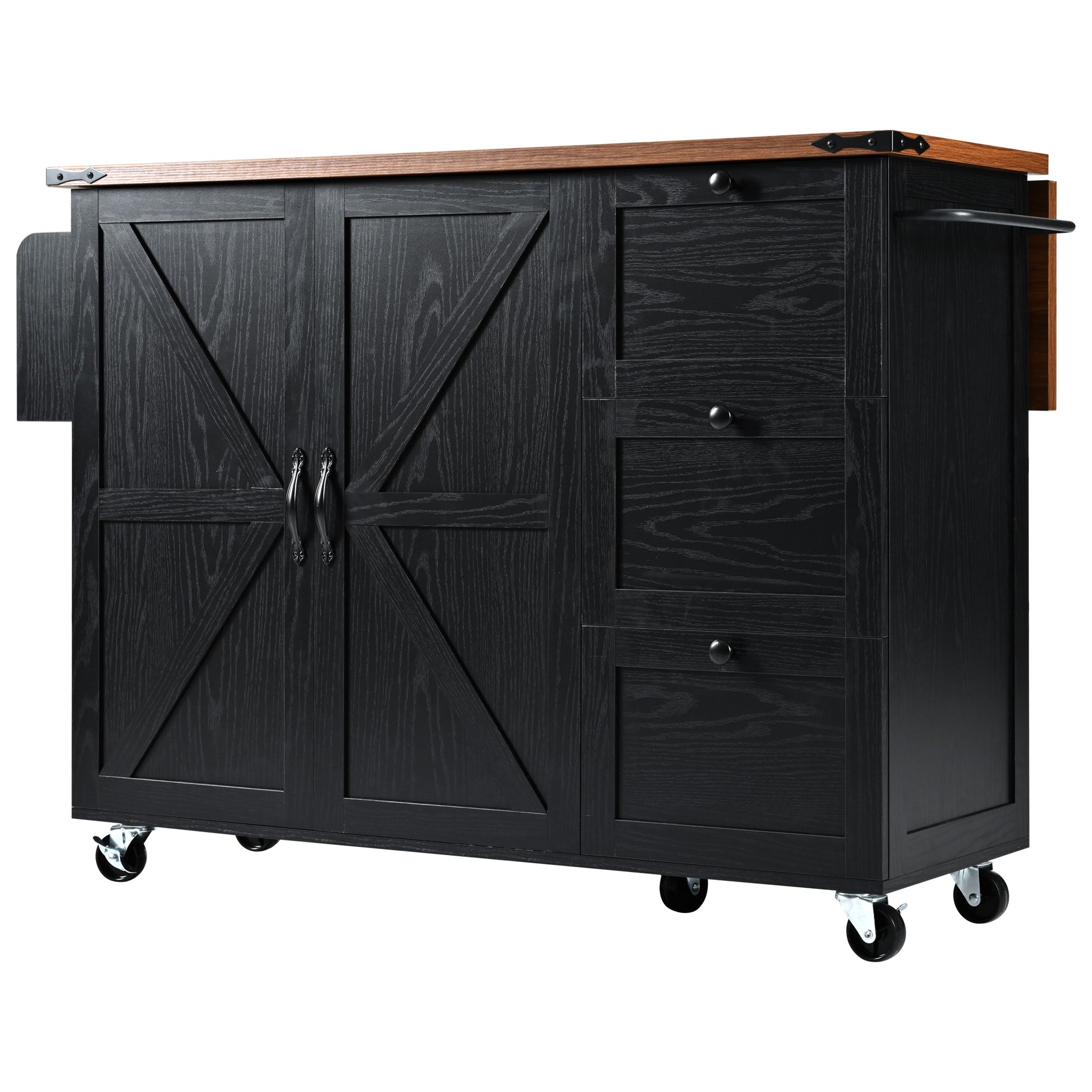 K&K 54.5" Farmhouse Kitchen Island With Power Outlet, Kitchen Storage Island With Internal Storage Rack, Drop Leaf, Spice Rack, Rolling Kitchen Cart On Wheels, For Home, Kitchen And Dining