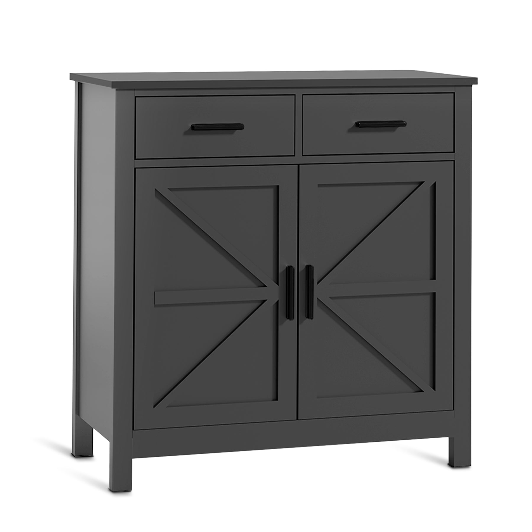 Kitchen Storage Cabinet, Modern Farmhouse Buffet Cabinet With Storage, Coffee Bar With 2 Drawers And 2 Doors, Floor Sideboard Buffet For Living Room, Dining Room, Bathroom, Black Black Particle Board