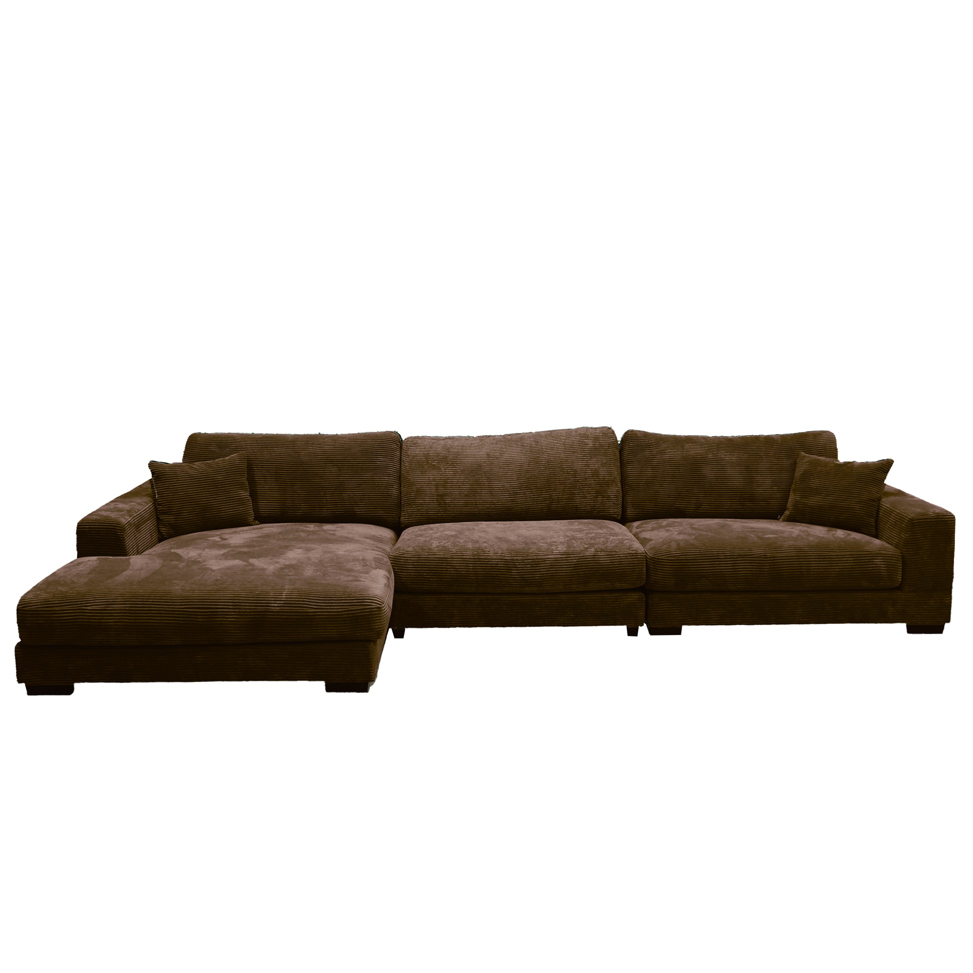 Bella Brown Corduroy Left Facing 3 Piece Sectional Brown Wood Corduroy 4 Seat