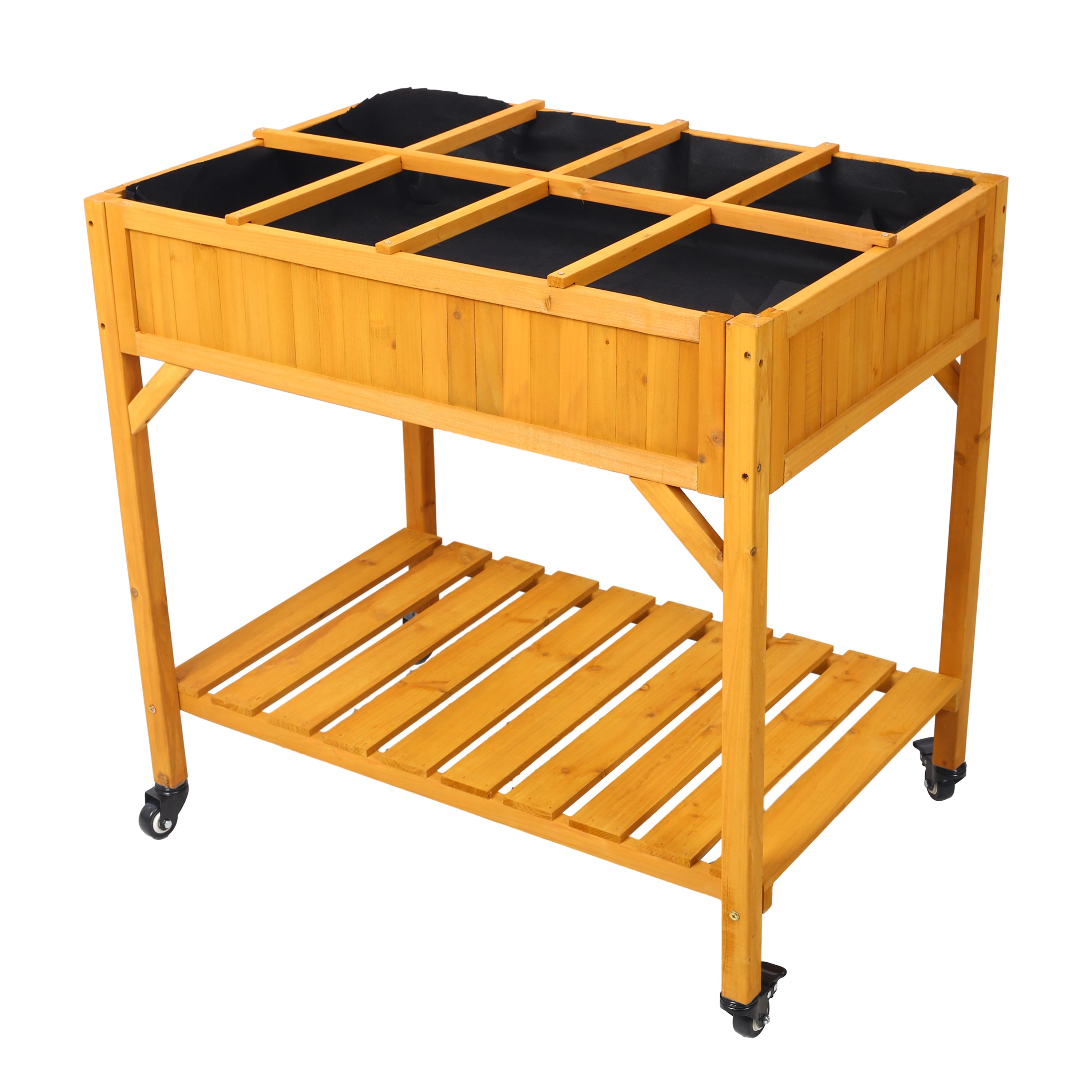 Elevated 8 Pocket Herb Garden Bed, Mobile Raised Customizable Wood Pla