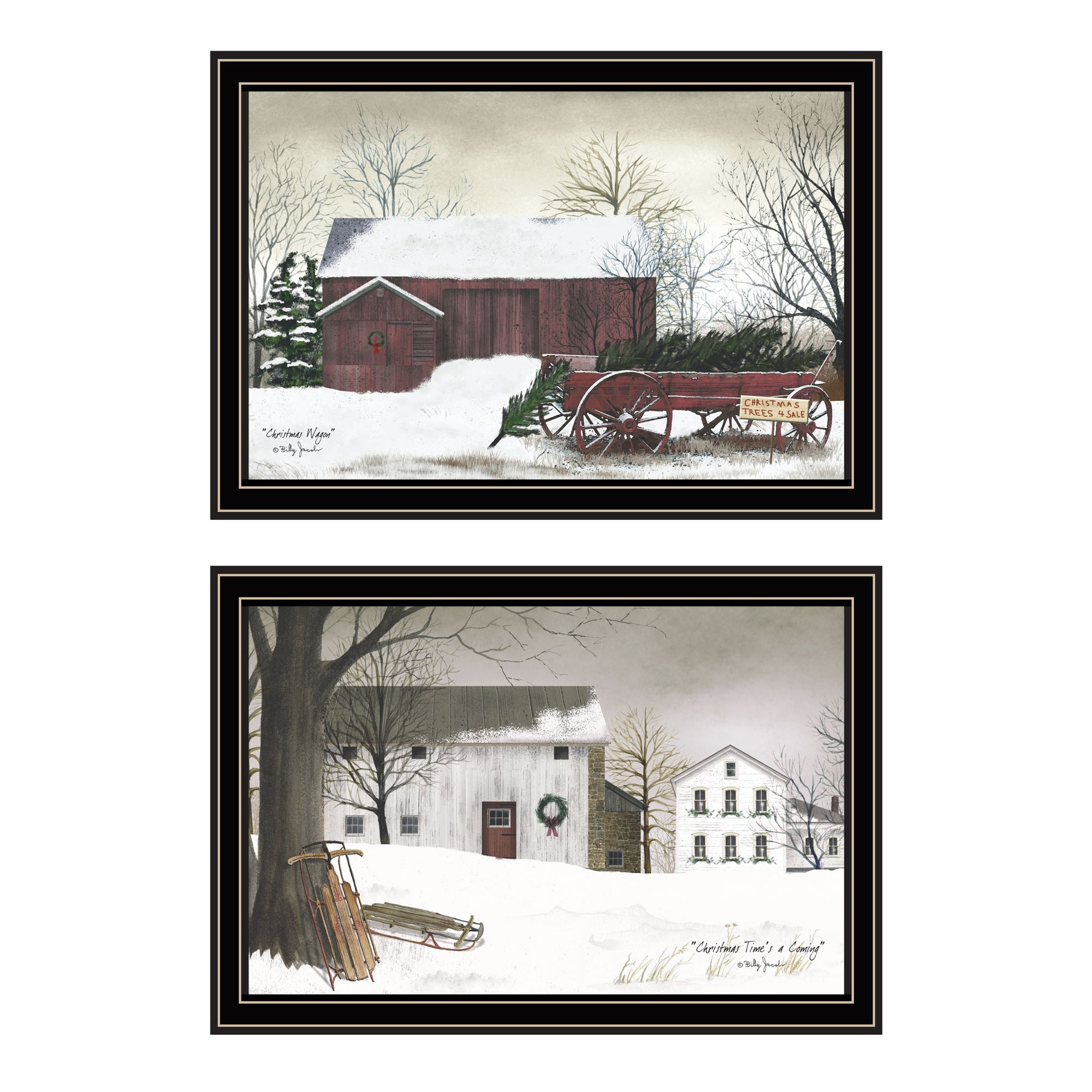 2 Piece Vignette Christmas Time With Family Black Framed Wall Art For Living Room, Bedroom Wall Art Print For Home Decor By Billy Jacobs Multi Wood Paper