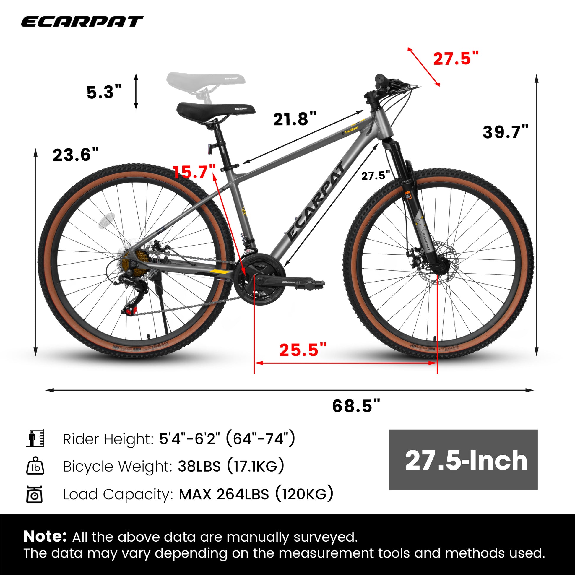 A27312 Ecarpat Mountain Bike 27 Inch Wheels, 21 Speed Mens Womens Trail Commuter City Mountain Bike, Aluminium Frame Disc Brakes Thumb Shifter Front Fork Bicycles Cycling Gray Without Durable Garden & Outdoor Classic Multifunctional Polyurethane Foam