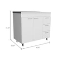 Base Double Door Cabinet, Three Drawers, White White Solid Wood Mdf Engineered Wood