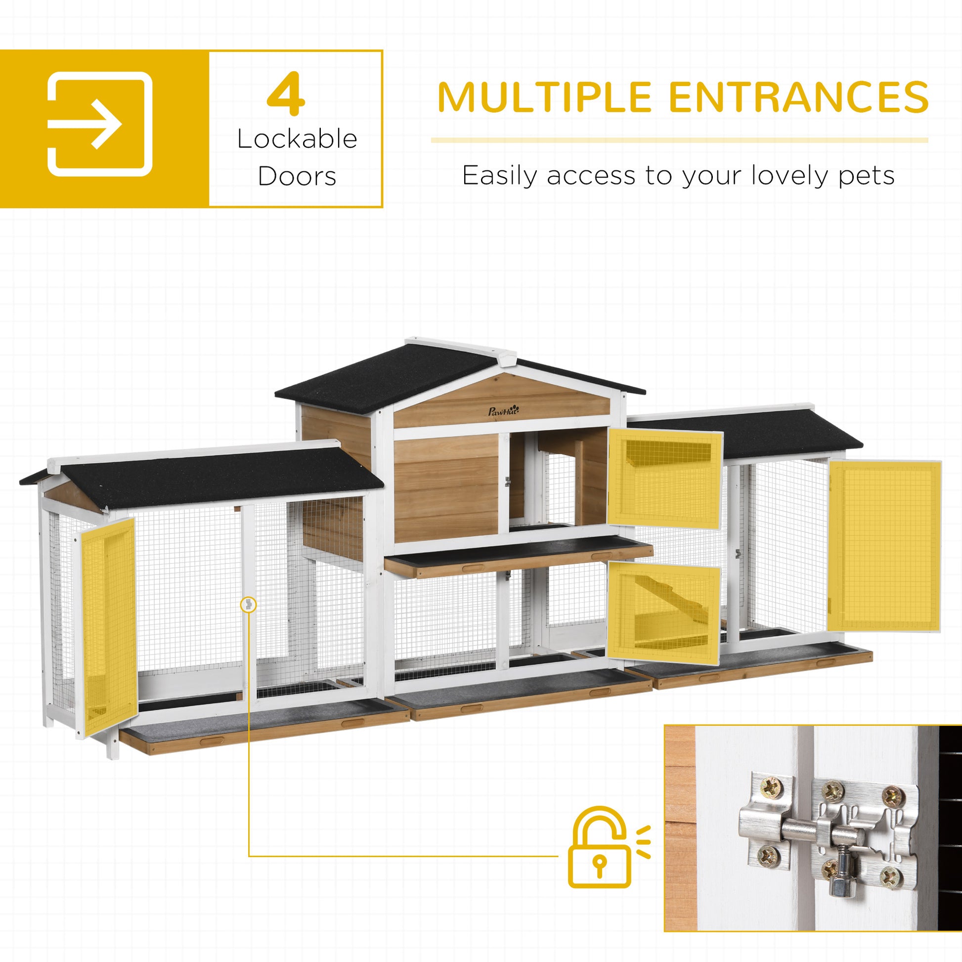 Pawhut 90.5" Wooden Rabbit Hutch Bunny Cage Pet Playpen House Enclosure With Double Side Run Boxes, No Leak Tray, Ramp, For Guinea Pig And Small Animals, White White Wood