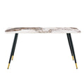 Modern Minimalist Dining Table. Imitation Marble Patterned Stone Burning Tabletop With Black Metal Legs.Modern Dining Chair With Pu Artificial Leather Backrest Cushion And Black Metal Legs.F 001 C 007 Black Gold Sintered Stone