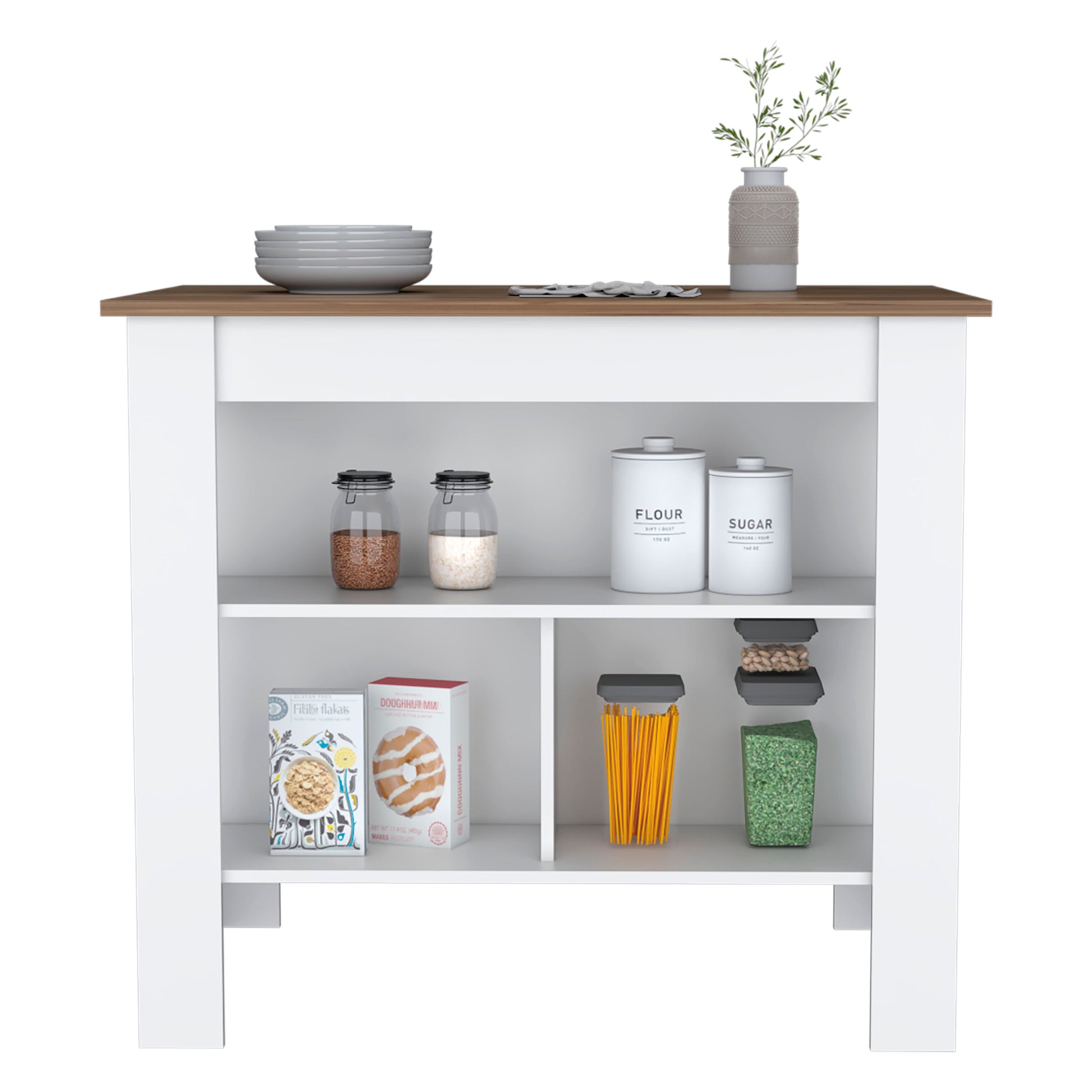 Cortes Kitchen Island 2 Tier Shelf 40" Width And Large Work Top Multi Kitchen Modern Rectangular Stationary Kitchen Islands Particle Board Medium 40 55In