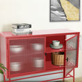 Red Sideboard Storage Cabinet With Two Fluted Glass Doors Detachable Shelves Bottom Space For Living Room, Office, Dinging Room And Entryway Old Sku:W68751711 Red Steel