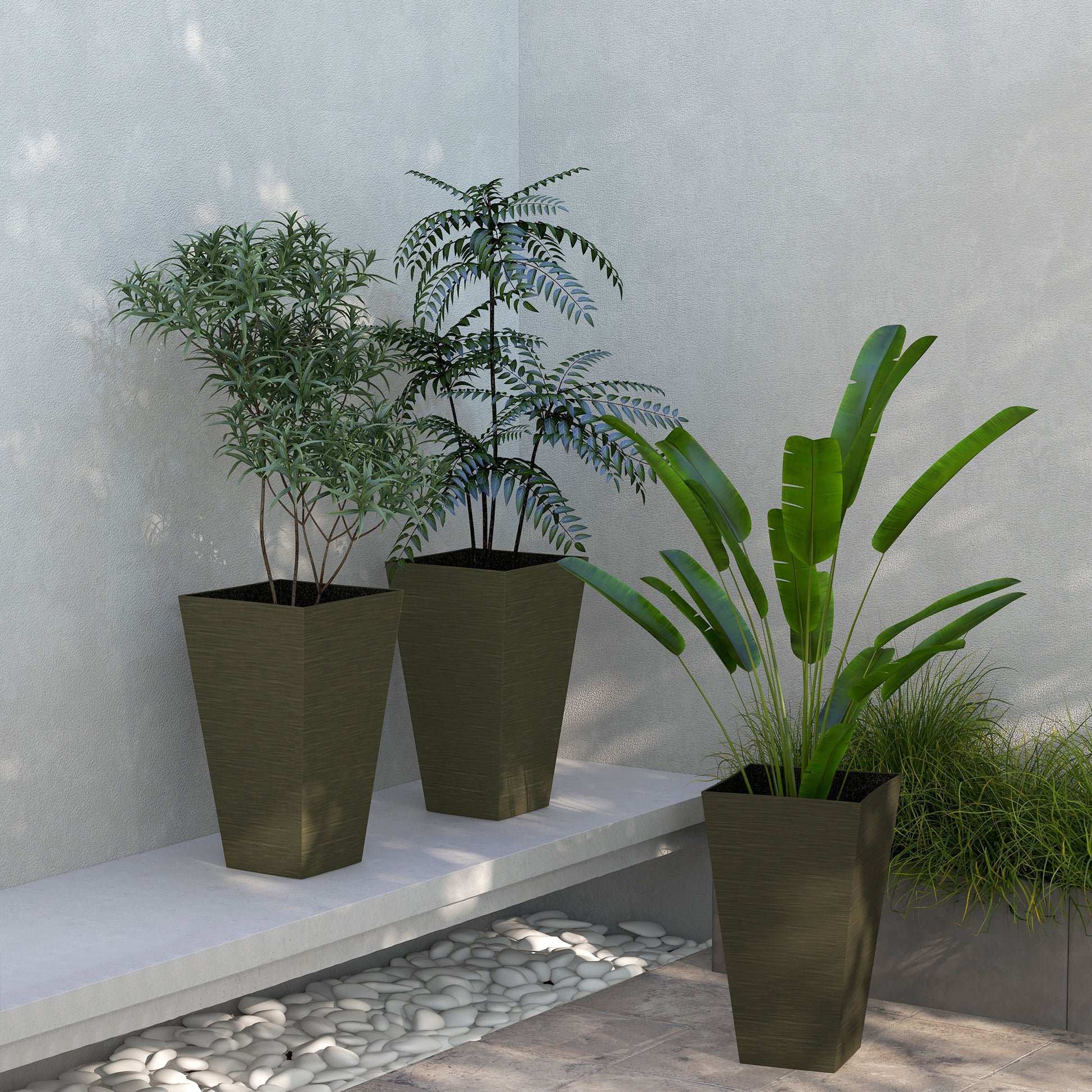set of three plant pots Outsunny 28" Tall Outdoor Planters, Set Of 3 Large Taper Planters With
