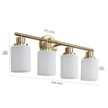 4 Light Golden Bathroom Vanity Light Fixture, Frosted Glass Shades, Modern Wall Mounted Lighting No Bulbs Golden Glass Iron