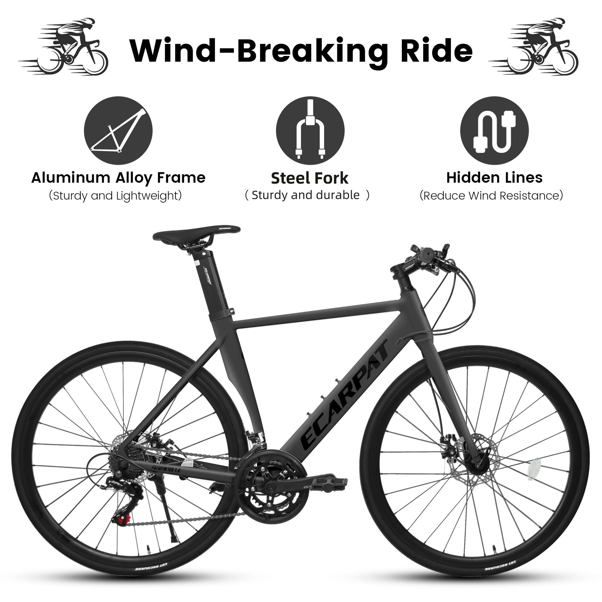 A28314 700C Road Bike, 14 Speed Disc Brakes Outdoor Bike, Light Weight Aluminum Frame ,Racing Bike City Commuting Road Bicycle For Men Women Cycling Black Without Durable Garden & Outdoor