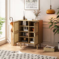 4 Doors Rattan Mesh Storage Cabinet, Sideboard With Eight Storage Spaces, For Entryway, Living Room, Hallway Natural 5 Or More Shelves Natural Primary Living Space Adjustable Shelves Mdf