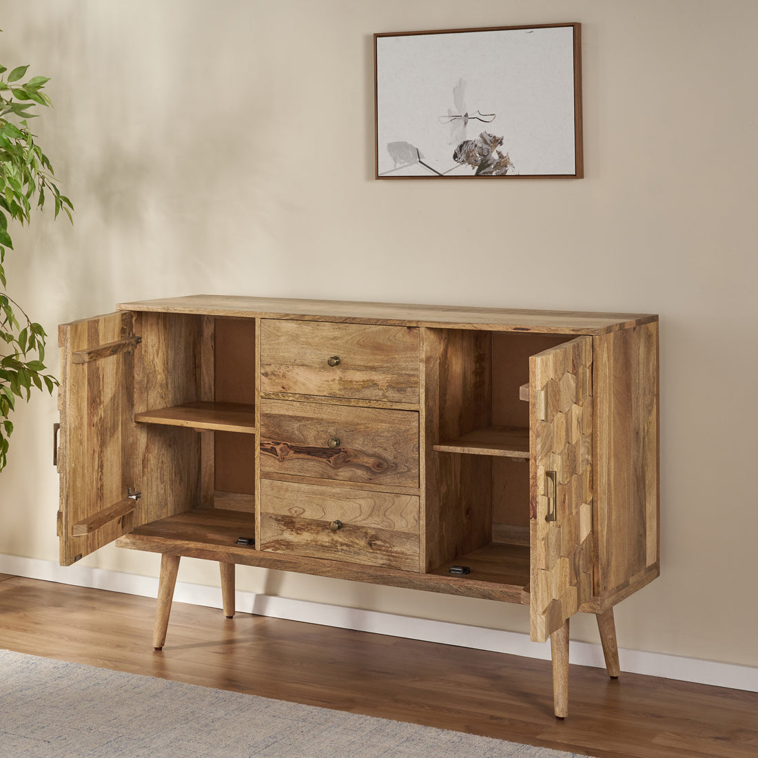 3 Drawer Sideboard With 2 Door Kd Legs Natural Wood