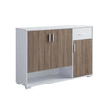 Spacious White & Dark Taupe Shoe Cabinet With 3 Doors, Drawer & Open Shelf Stylish Storage White Deep Walnut Mdf