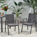 Outdoor Modern Aluminum Dining Chair With Rope Seat Set Of 2 , Gray And Dark Gray Dark Grey Aluminium