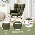 Teddy Fabric Rocking Chair, Upholstered Rocker Armchair With High Backrest, Modern Rocking Accent Chair For Nursery, Living Room, Bedroom, Olive Green Metal Olive Green Light Brown Bedroom Foam Wipe Clean Modern Rocking Chairs Rubberwood Tufted Back Foam