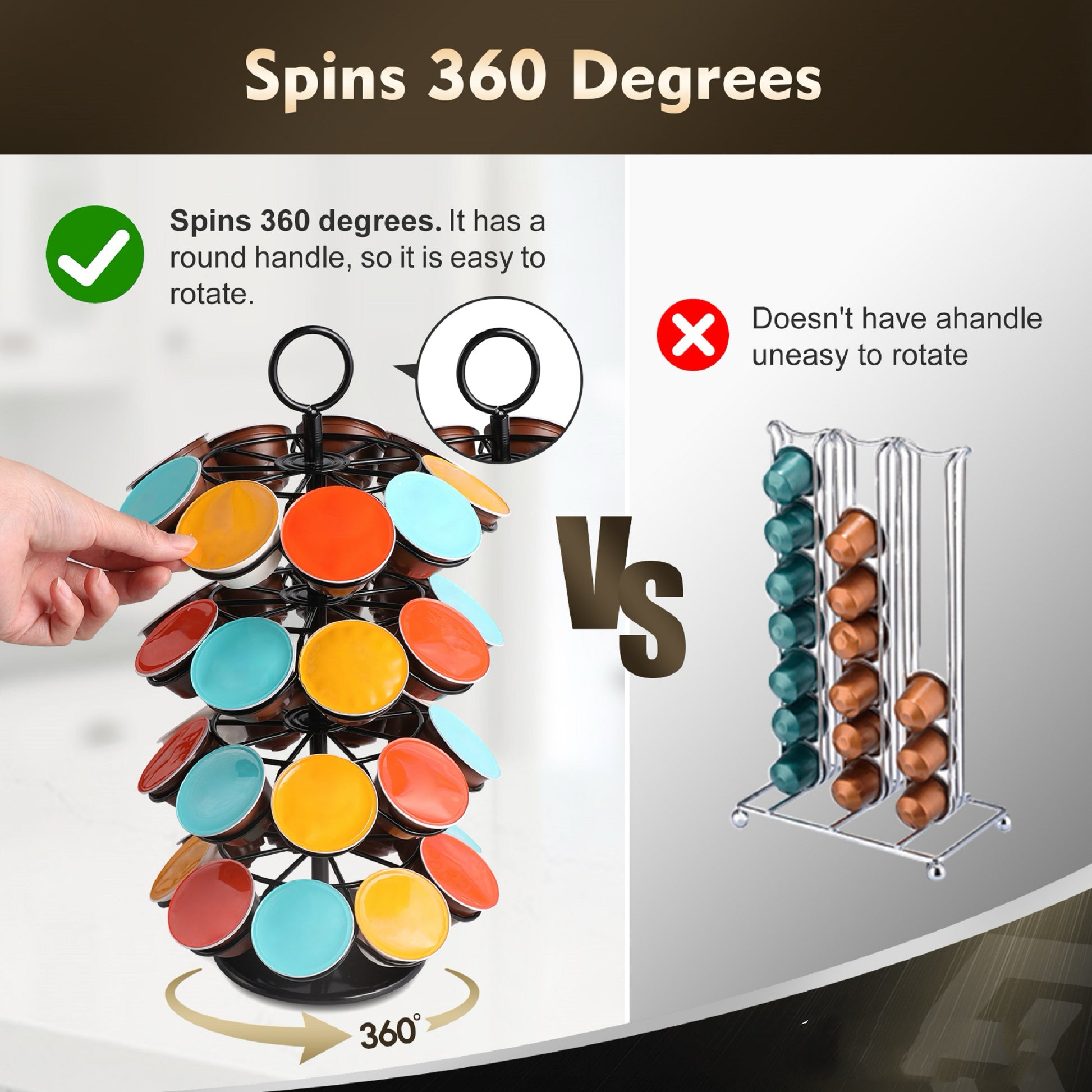 K Cups Holder K Cup Carousel Coffee Pods Storage Organizer Stand Comes All In One Piece Black Black Metal