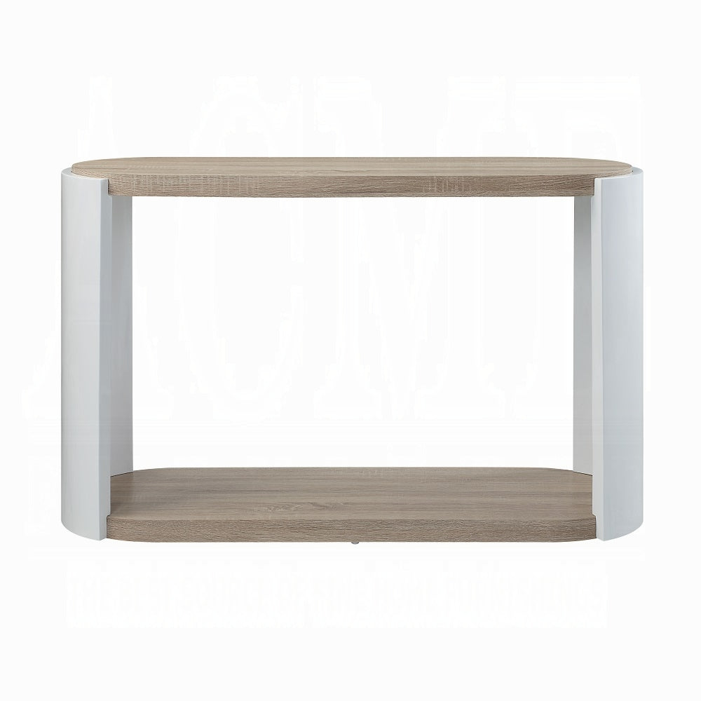 Oak And White High Gloss Sofa Table With Bottom Shelf Oak Primary Living Space Shelves Oval Mdf Sled