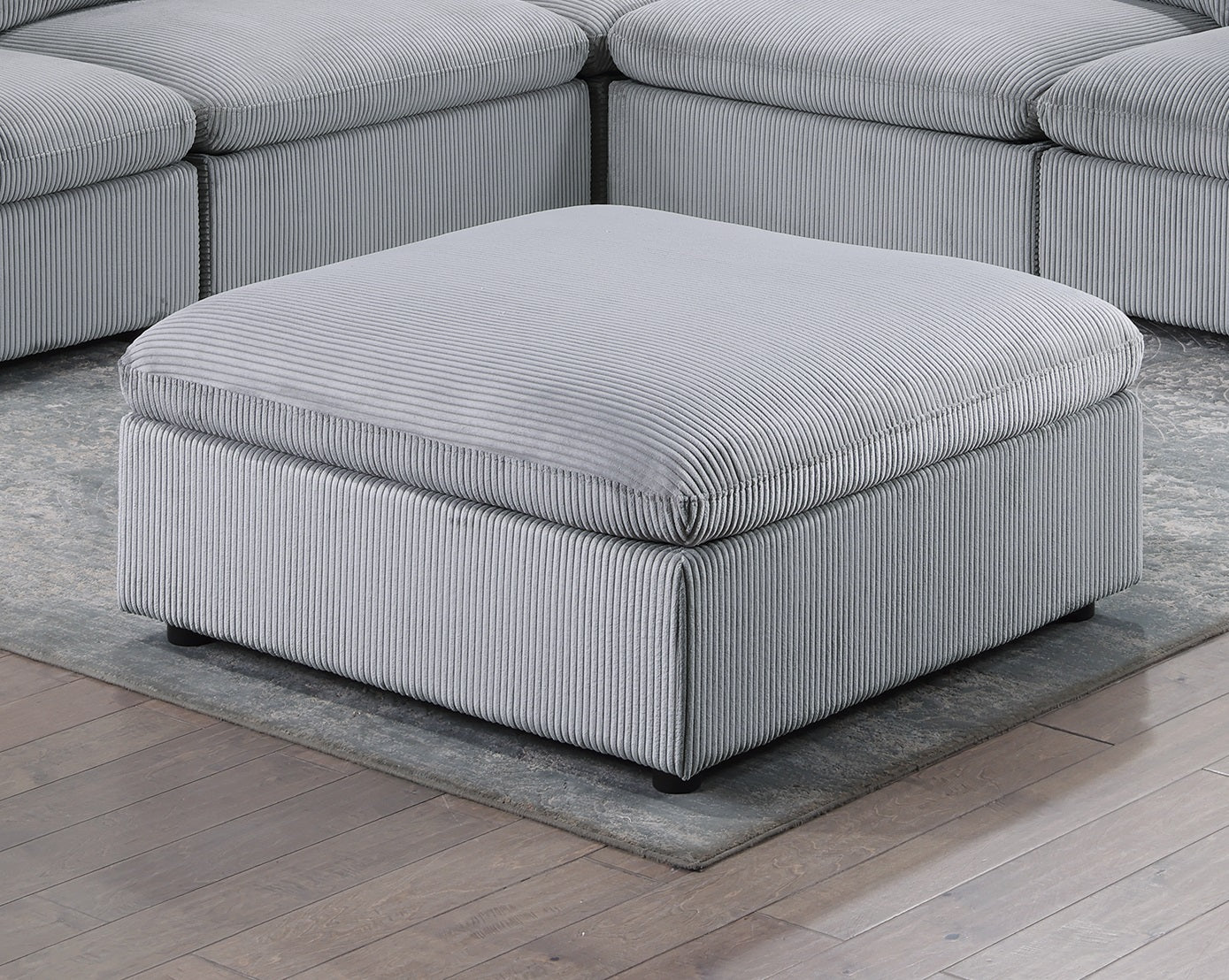 Contemporary Living Room Furniture Ottoman Dark Gray Color Corduroy 1Pc Soft Cushion Ottoman Wood Legs Light Gray Primary Living Space Grey Solid Contemporary,Modern Square Corduroy