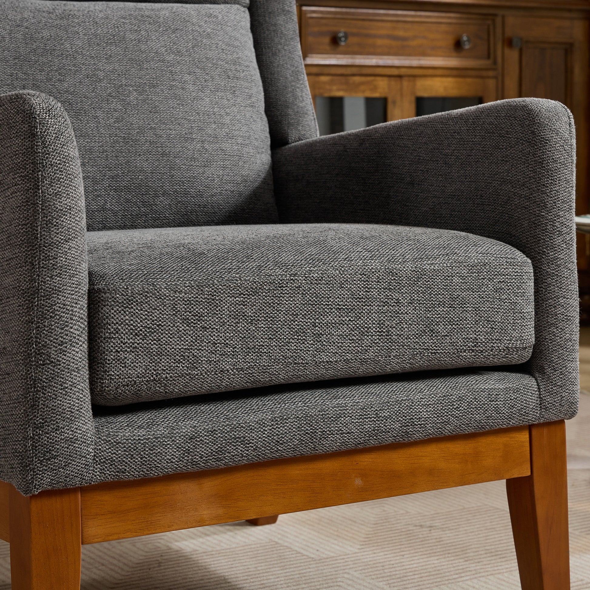 26.18" Wide Modern Accent Chair,Polyester Blend High Back Reading Chair ,Upholstered Armchair Club Chair,Single Sofa With Wood Legs For Living Room,Bedroom,Reading Room,Office,Charcoal Charcoal Foam