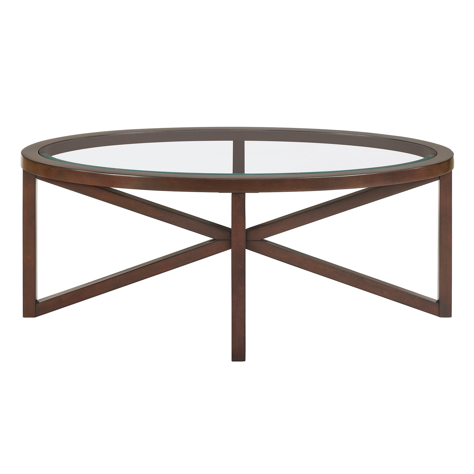 Modern Simple Glass Coffee Table, Tempered Glass Coffee Table Solid Wood Base Round Transparent Glass Top Modern Living Room Terrace Study Coffee Table Cherry Wood Glass