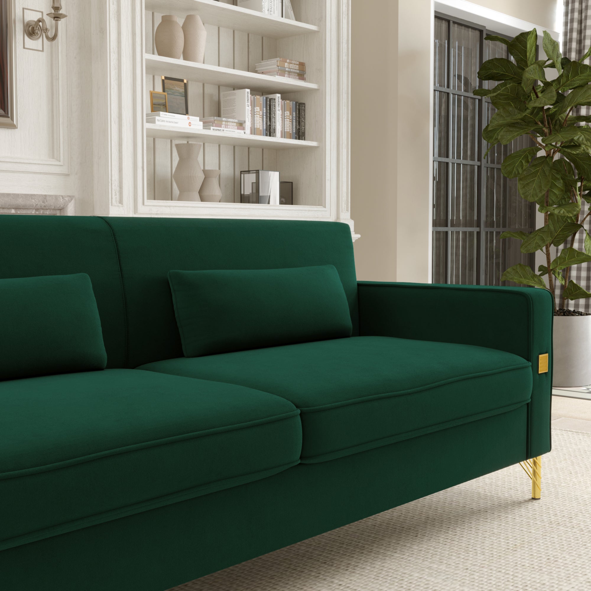 Fx P18 Rg2 Sofa Luxury Emerald Green Velvet Sofa With Gold Accents Mod