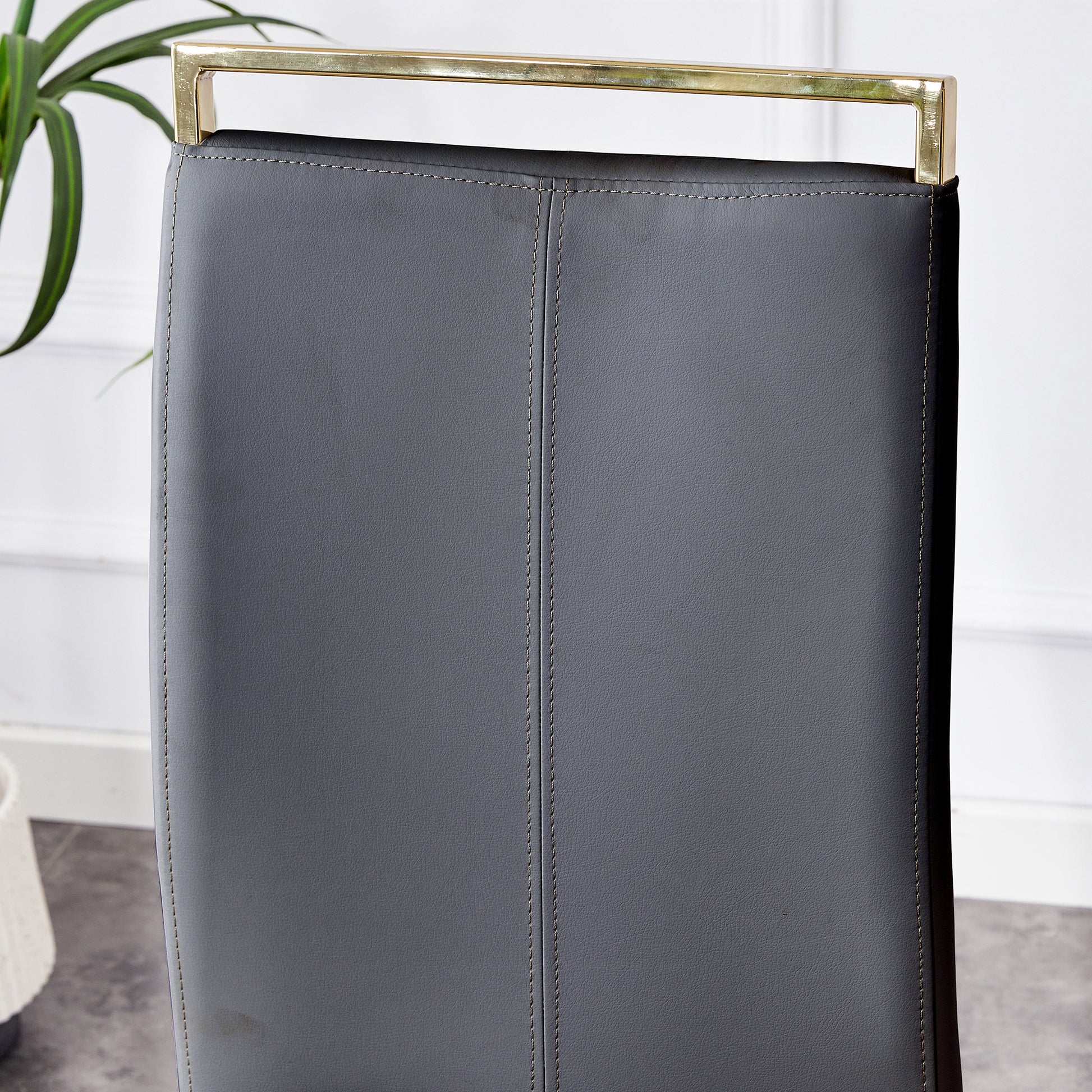 Table And Chair Set, The Table Is Equipped With A Marble Patterned Mdf Tabletop And Gold Table Legs.The Chair Is Equipped With Pu Synthetic Leather High Back Cushion And Gold Coated Metal Legs. Grey Gold Seats 6 Mdf Metal