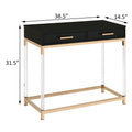 Black High Gloss And Gold Console Table With 2 Drawers Black Gold Primary Living Space Modern Drawers Rectangular Wood Metal