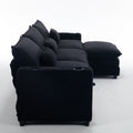 L Shape Sofa Couch With Usb & Cup Holders, Corduroy Stripe Fabric 3 Seater Sofa With 1 Ottoman, Black Black Wood 4 Seat